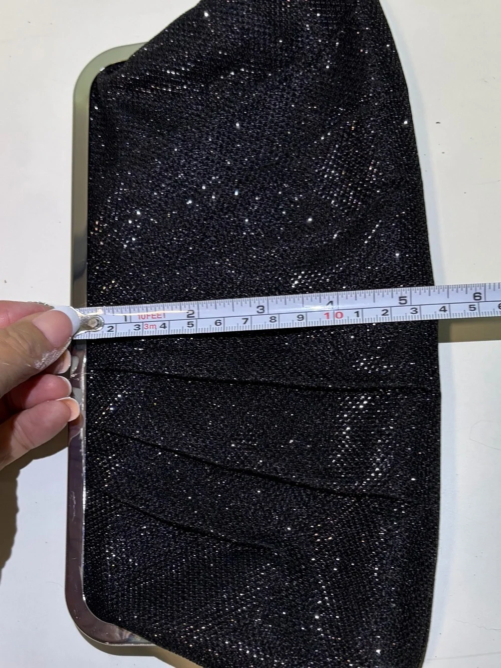 Jessica McClintock Sparkly Black Evening Clutch Rhinestone Finger Hold & Chain